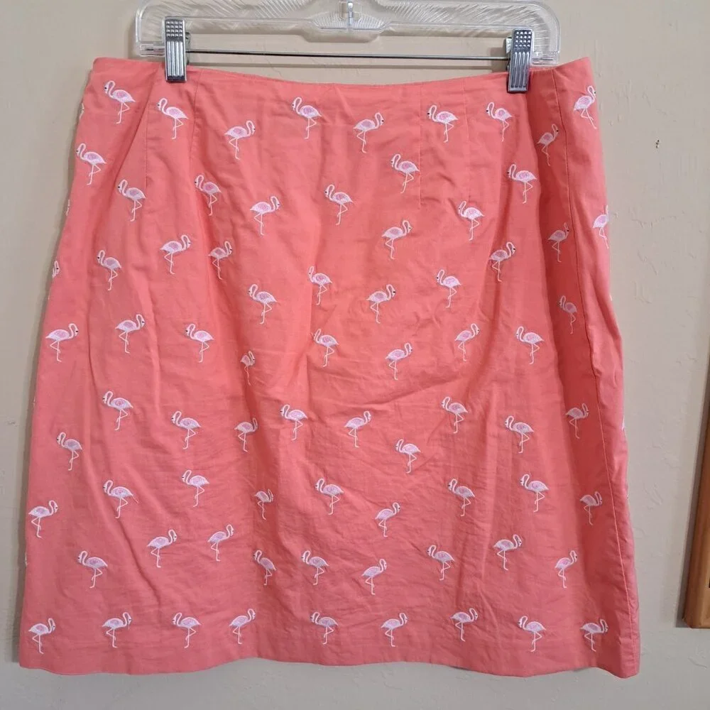 Talbots Women's 16 Cotton Flamingo Skirt Coral Casual Resortwear Beach Golf